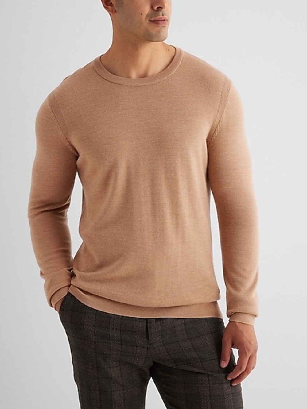 Express Men’s 100% Merino Wool Crewneck Sweater Tan Size M